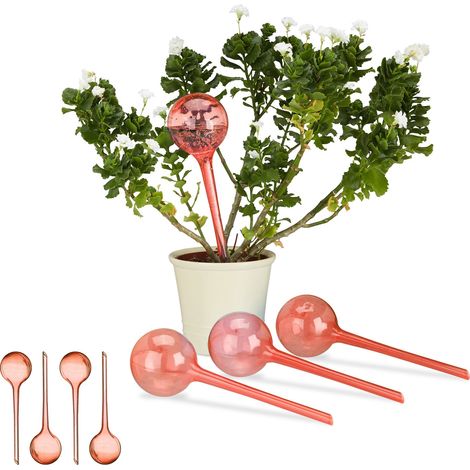 Set of 8 Relaxdays Watering Globes, Regulated Irrigation, 2 Weeks, Pot Plants, Plastic Sphere, Bulb, Red
