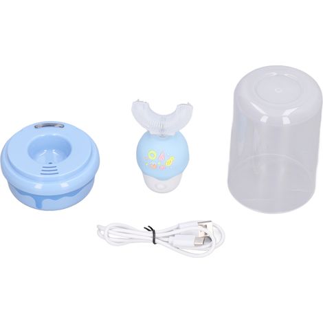Brosse à dents électrique en forme de U, intelligente, sans fil et automatique, compatible USB, pour l'hygiène bucco-dentaire des enfants (bleu ciel). (1/5)