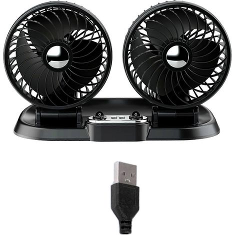 Ventilateur de voiture Simple 360° USB 5V 12V 24V Double pour tête avec 2 ports USB - Version 5V -