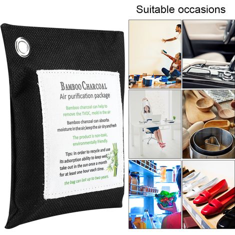 Sac purificateur d'air 8 couleurs au charbon actif et bambou, désodorisant pour voiture, noir (1/5)