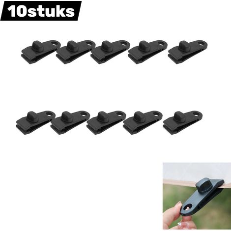 Lot de 10 clips - Nylon - Clip de tente - Clip de bâche verrouillable haute résistance - Clip pour auvent avec élastique - Clip pour housse de voiture - Clip pour coupe-vent - Noir (1/5)