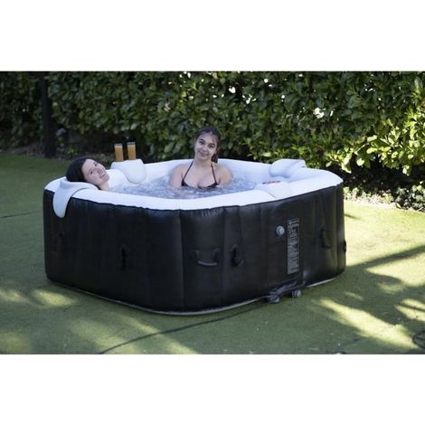 Spa gonflable carré 6 places – 800 L – 130 micro-jets – Température max 40 °C – Éclairage LED multicolore avec télécommande – Sunspa (1/6)