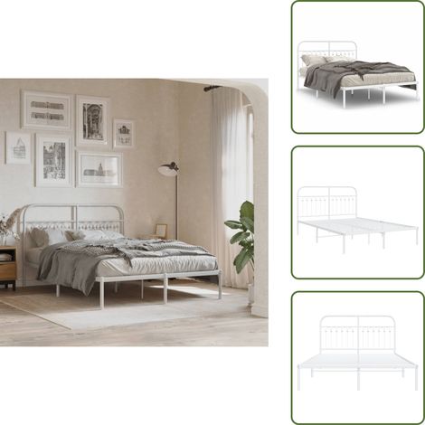 Bettgestell mit Kopfteil Metall Weiß 140x200 cm - Metallbett - Doppelbett - Boxspringbetten - Bettgestell - Weißes Bett (1/5)