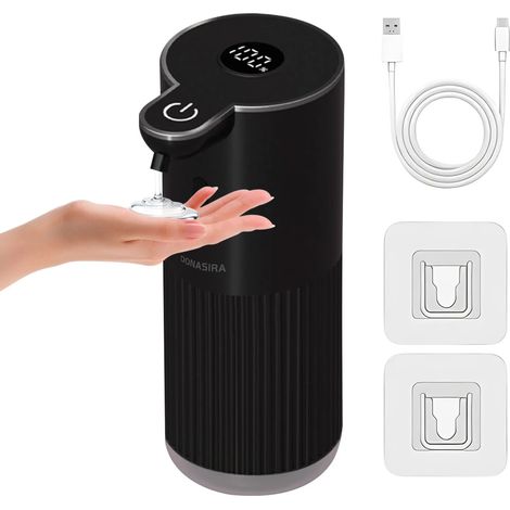 (P18A Noir-Gels) Distributeur de savon portable 380 ml avec écran HD sans contact, contrôle mousse/liquide réglable sur 6 niveaux, capteur intelligent et flacon de shampoing. (1/5)