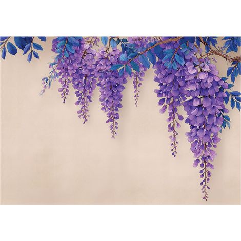 Papier peint mural fleurs suspendues glycine intissé grand format design intérieur salon chambre pas cher 400x280 cm