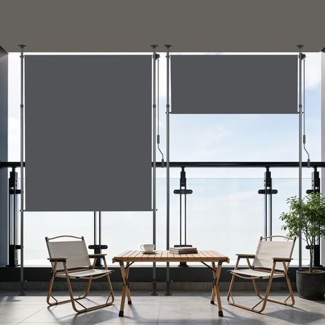 Store vertical extérieur à pince, rétractable, sans perçage, pare-vue et coupe-vent pour balcon et terrasse, hauteur réglable, gris anthracite CHICFURN (1/5)