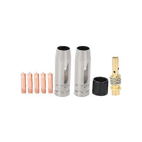 Ensemble de 9 pièces : buses de soudage MIG/MIG 15 A, embouts de contact 0,8 x 25 mm, porte-connecteur de gaz M6 (AD068+). (1/5)