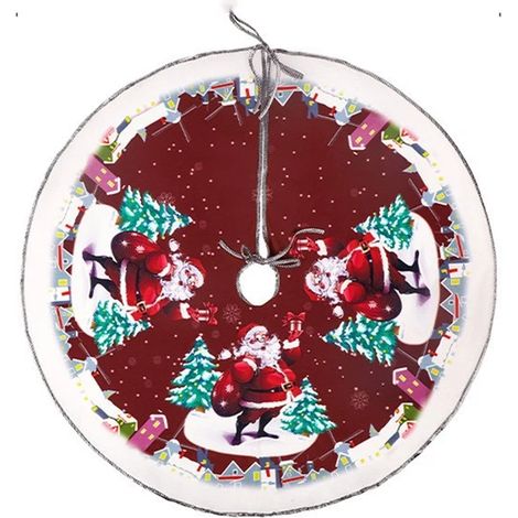 Tapis de sapin de Noël 60 cm, tapis de sapin rouge, décoration de Noël, cadeaux, Père Noël (1/5)