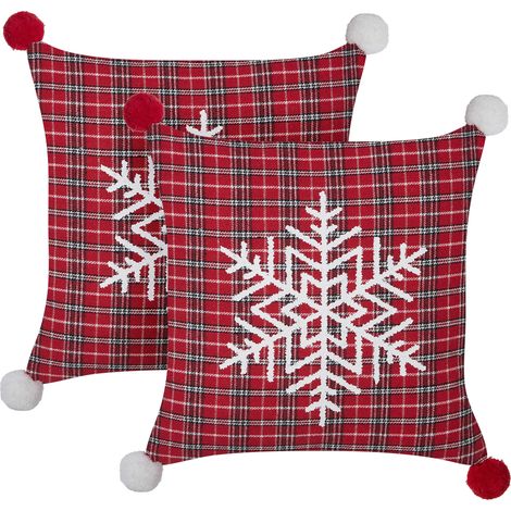 Lote de 2 cojines decorativos con motivo navideño estampado tartán en color rojo 45 x 45 cm Lonicera