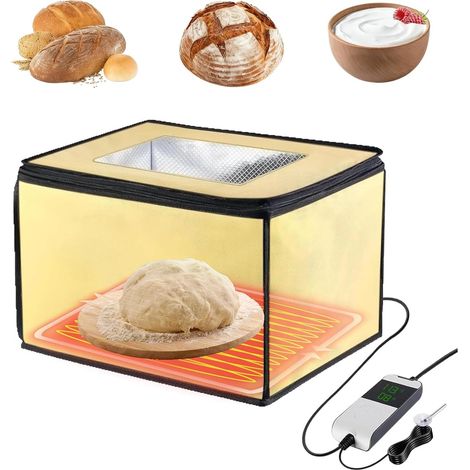 Bread Fermentation Box Sourdough with Heater, Foldable Electric Bread Proofing Cabinet with Insertable NTC Temperature Sensor 50113°F Digital Display Timer from 0 to 12 Hours, for Sourdough, Pizza, Yo (1/5)