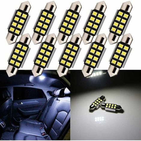 Lot de 10 ampoules LED C5W 36 mm blanches Canbus avec puces 8-2835-SMD 6411 6413 6418 pour éclairage intérieur de voiture (plafonnier, éclairage de porte, éclairage de plaque d'immatriculation). (1/4)