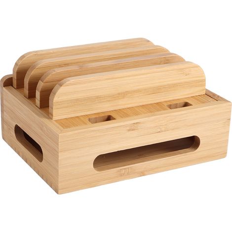 Support de rangement pour téléphone portable en bambou pour bureau à domicile, station de charge et organisateur de rangement (1/5)