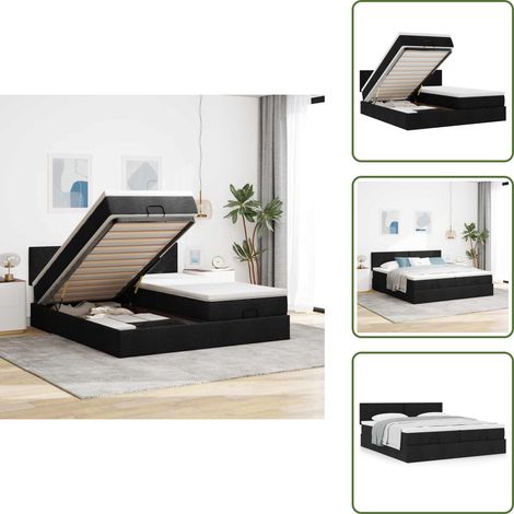 Ottoman-Bett mit Matratzen Schwarz 160x200 cm Stoff - Ottoman-Bett - Ottoman-Betten - Bettrahmen - Bettgestell (1/5)