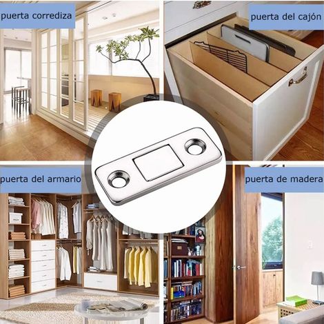 Lot de 14 aimants invisibles en argent brossé pour portes de placard, portes coulissantes, tiroirs et portes de penderie coulissantes. Mini loquets de porte antidérapants ultra-fins, sans perçage. (1/5)