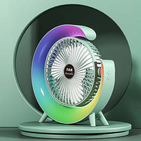 Ventilateur de bureau (vert) 15 cm avec éclairage LED – Rechargeable par USB, flux d'air puissant, contrôle intelligent de la vitesse, fonctionnement silencieux, ventilateur compact pour la maison (1/3)