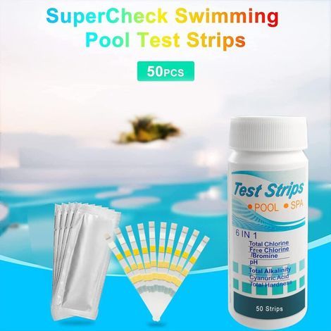 Kit d'outils pour Papier Test,Test pour Piscine,Test de Qualité d'eau,Bandelettes de Test pour Piscine,Papier Test de Qualité d'eau sur Chlore, PH (1/4)
