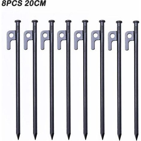 Piquets De Tente Robustes, Piquets de Tente en Acier Forgé, 20cm Sardines Camping avec Crochet Clous de Fixation Sol Dur pour Tente Tarp Plage Jardin (8 Pièces) (1/5)