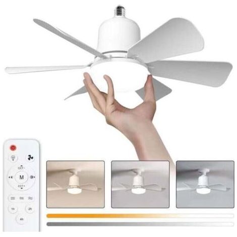 Deckenventilator mit Licht, 30-W-Deckenventilatorlampe mit E27-Fassung, dimmbarer LED-Deckenventilator für Schlafzimmer, Wohnzimmer, 3 Geschwindigkeitsstufen, 6 Flügel (Weiß, 30 W) (1/5)