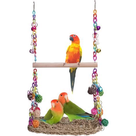 Wooden Swing Perch 29x18x40cm Rattan Chew Toy Cage for Parakeets and Cockatiels (1/5)