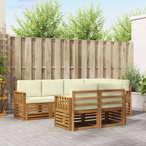Ecksofa Set mit Kissen 7 pcs Natur und Creme Massivholz Akazie