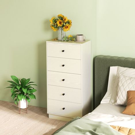 Cassettiera a 5 cassetti, mobile contenitore alto e stretto, stile moderno per camera da letto e soggiorno - 47x29x95 cm, color crema