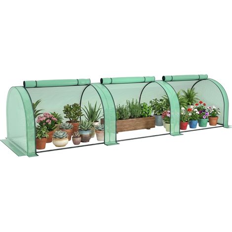 Petite serre de jardin, serre de culture pour tomates 3,5×1×0,8 m, cadre en acier avec bâche PE haute densité 140 g/m² anti-UV, 3 fenêtres à fermeture éclair, couleur verte (1/5)