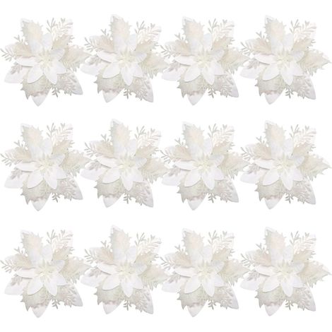 Fleurs de Noël artificielles, fleurs scintillantes pour sapin de Noël, fleurs artificielles pour décoration de sapin de Noël-AquaForge (1/5)