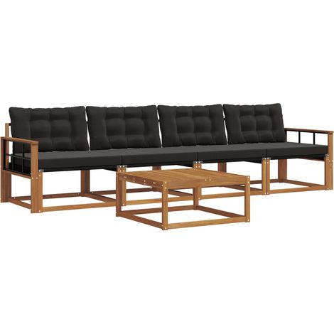 Outdoor Sofa Set with Cushion 5 pcs Natural and Black vidaXL