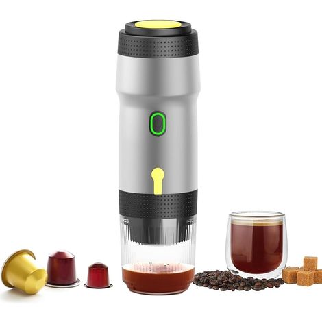 Cafetera espresso portátil, eléctrica, con batería de 7500 mAh, ideal para acampar, caravanas, oficinas, etc. Color plata.