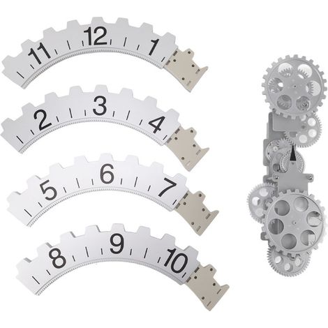 Horloge à engrenages mobiles 3D rétro, grande horloge à engrenages suspendue, roue mécanique rotative, horloge murale décorative, argent (1/5)