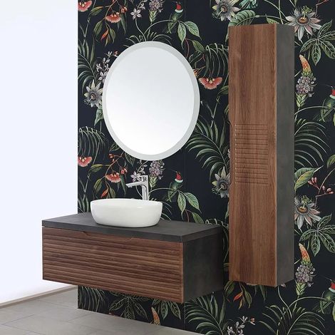 Mobile bagno sospeso 110 cm noce canaletto con lavabo e specchio Ravello (1/5)