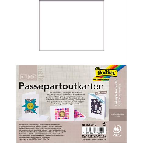Folia 8768/10 Rettangolare Cut-out Confezione di 10 Biglietti con passepartout, Bianco (1/3)