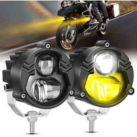 Lumières de conduite de moto 2,7 pouces White Amber Spot Beam Fog Light LED Pods IP67 Éclairage auxiliaire hors route imperméable pour moto Dirt Bike e-Bike Scooter Motoneige ATV UTV SUV Camion