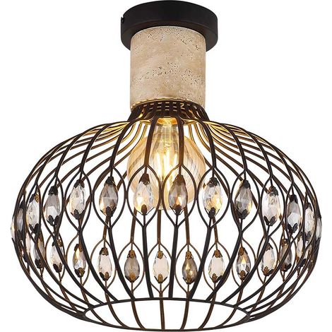 Deckenleuchte Deckenlampe Wohnraumlampe Metall schwarz matt Kristalle D 38 cm