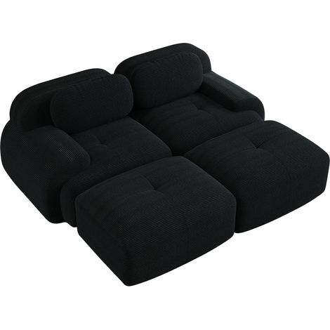 Divano modulare 2 posti in velluto a coste nero senza struttura con chaise longue (1/5)