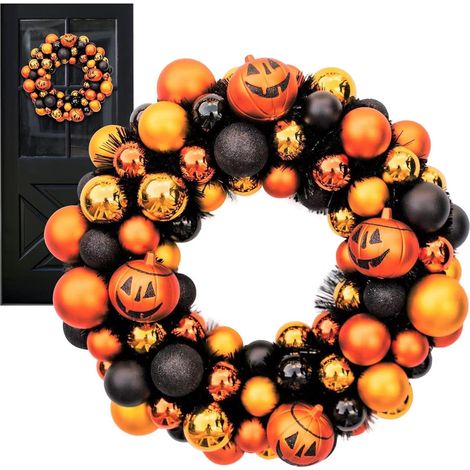 Couronne d'halloween, Couronne Sphérique Citrouille Halloween, Décoration pour Intérieur Et Extérieur, Fêtes, Cheminée, Ferme, Maison, Fenêtre, Mur, Moisson, Décoration (1/5)