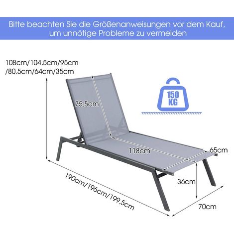 Set de 2 chaises longues extérieures réglables avec position d'inclinaison à plat et tissu à séchage rapide (1/5)