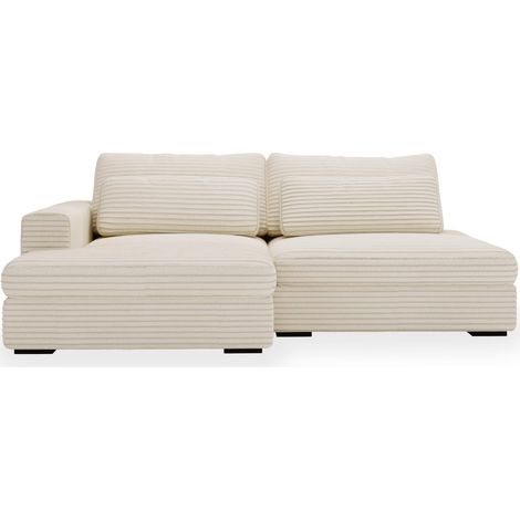 AYDA - Canapé d'angle convertible avec coffre en velours gros côtelé beige - Angle gauche (1/5)