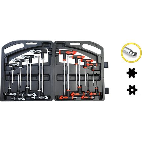 Set cacciaviti/giraviti 16 pezzi impronta doppia torx/torx forati + sferici/Ball point/esagonali impugnatura a T