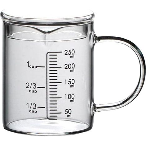 Verre à mesurer en verre borosilicate gradué noir gradué pour liquide, avec couvercle et poignée, avec bec verseur en forme de V (250 ml) (1/4)