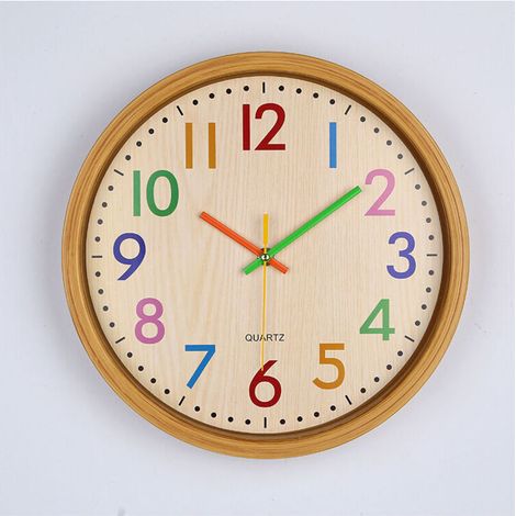 Horloge murale sans bruits de tic-tac pour les enfants, horloge murale silencieuse sans tic-tac Numéro coloré Décoration Horloge