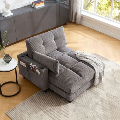 Méridienne 1 place multifonction 112x140x81 cm en velours côtelé gris (1/5)