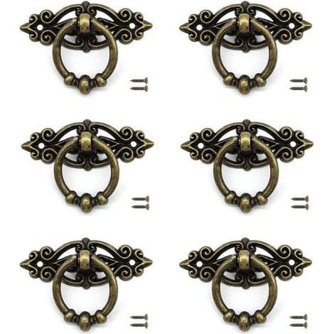 6 pcs Tiroir de Porte Bouton de Tiroir Poignée Meuble Bronze avec Vis pour Armoire Rétro Tiroir Commode Meubles Rétro (1/4)