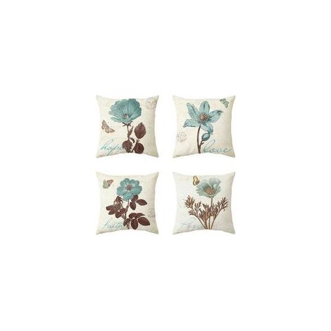 Extérieur Housse De Coussin, Lot De 4 Imperméable Fleur Bleue Classique Motif Canapé Taie D'oreiller Pour Patio Jardin Salon Chambre Décoration, 45x45cm (1/5)