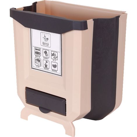 Poubelle pliable suspendue avec couvercle, adaptée à la cuisine/au camping (marron) (1/5)