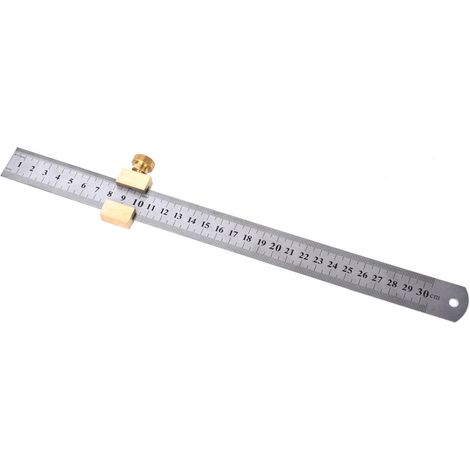 Règle en acier 30 cm pour menuiserie outil de mesure et repère de marquage avec bloc coulissant en laiton (1/5)