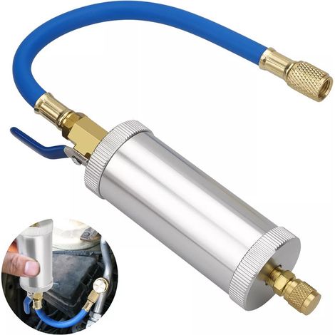 Refrigeration oil filling cartridge/charger in stock for automotive air conditioning refrigerant filling, suitable for R134A and R12. (1/5)