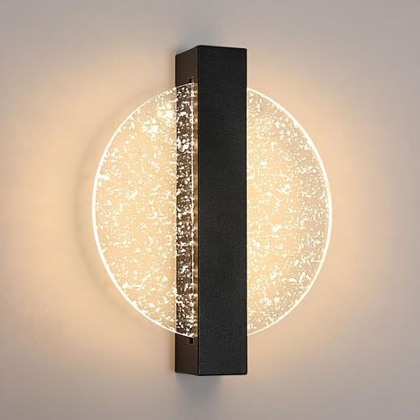 W dimmbare LED-Wandleuchte, moderne Innenwandleuchte aus Aluminium, LED-Wand-Nachttischlampe, schwarze runde Acryl-Wandleuchte für Wohnzimmer, Schlafzimmer, Treppen, Flur, 3000 K-6500 K [Energieklasse