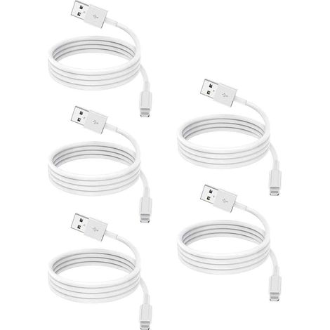 Lot de 5 câbles de données Apple - Authentiques et compatibles avec la charge rapide Apple [Nu] - 1 m [Un paquet]