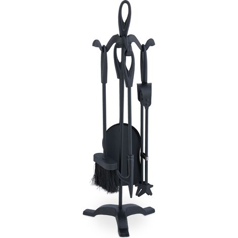 Set di 5 accessori per camino decorativi pratici con supporto 50 x 15 x 15 cm in metallo nero 130015098